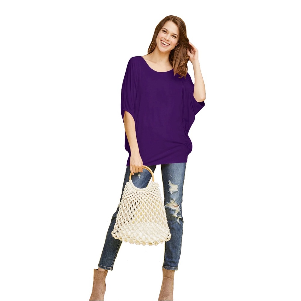 Made by Johnny Women's Solid Short Sleeve Boat Neck Dolman Top, Bay wings Sleeve